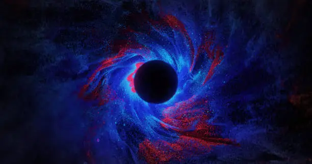 Blue - red abstract pixelated background with a black hole in the middle