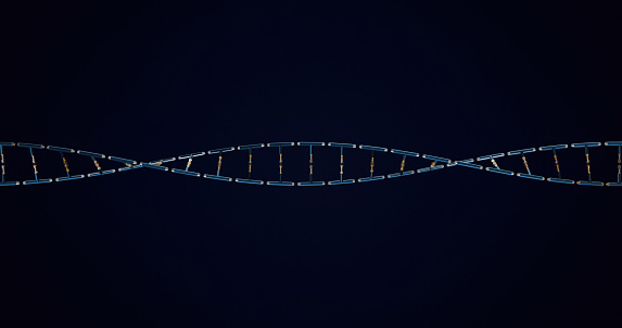 3D rendered part of a DNA chain on a black background with a copy space for scientific designs