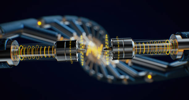 Futuristic DNA connection illustration on a black background with a copy space for a modern design
