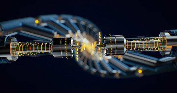 Futuristic DNA connection illustration on a black background with a copy space for a modern design