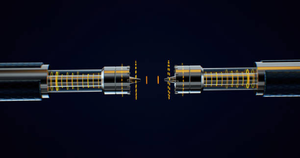 Futuristic DNA connection illustration on a black background with a copy space for a modern design