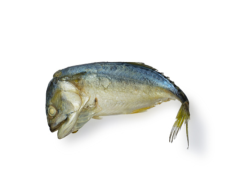 Steamed Mackerel on white background with clipping path