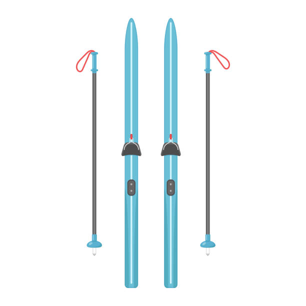 ilustrações, clipart, desenhos animados e ícones de esquis e postes cross-country em um fundo branco - ski pole