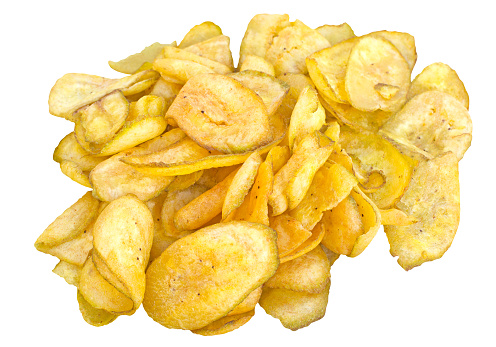 Potato Chip, Cut Out, Prepared Potato, Black Background, Food, Snack,Fried, No People,Fast Food,  Open, package, Bag, Plastic Bag,