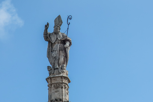 Alcala de Henares, Madrid, Spain, October 16, 2022: Statue of Cardenal Cisneros founder of Alcala de Henares University