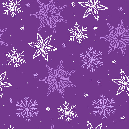 Seamless pattern with snowflakes on a purple background. Vector image.