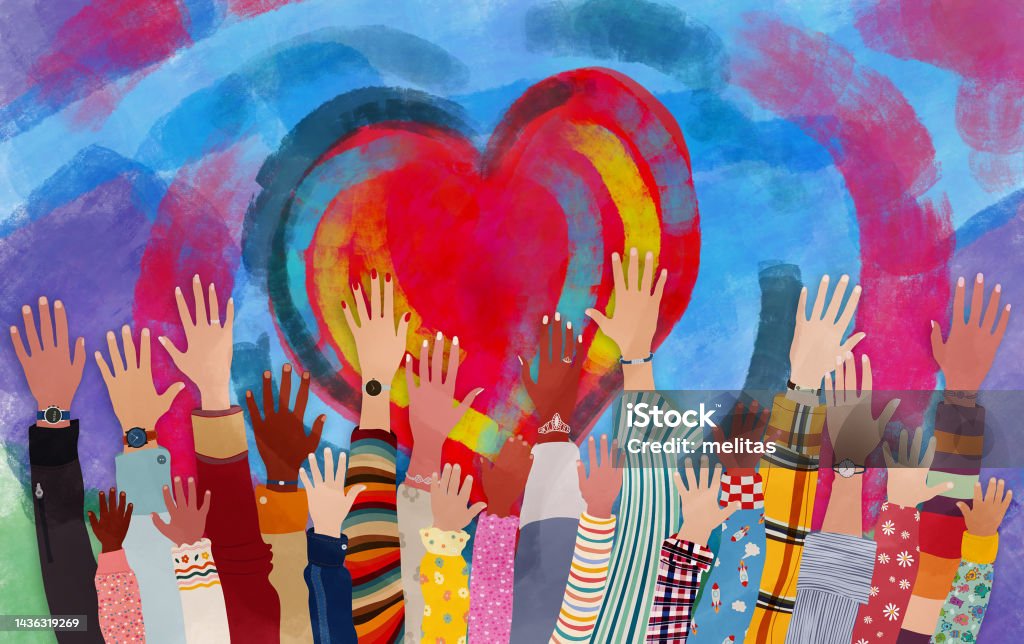 Sekelompok orang yang beragam dengan tangan dan tangan terangkat ke arah hati yang dilukis dengan tangan. Donasi amal dan pekerjaan sukarela. Dukungan dan bantuan. Komunitas multikultural dan multietnis. Keragaman orang - Bebas Royalti Kegiatan amal dan bantuan - Masalah sosial ilustrasi stok Sekelompok orang yang beragam dengan tangan dan tangan terangkat ke arah hati yang dilukis dengan tangan. Donasi amal dan pekerjaan sukarela. Dukungan dan bantuan. Komunitas multikultural dan multietnis. Keragaman orang - Bebas Royalti Kegiatan amal dan bantuan - Masalah sosial ilustrasi stok