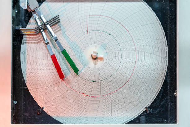 circular chart recorder for data record temperature time etc. in manufacturing process stock photo