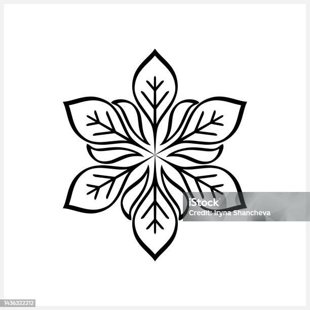Doodle Leaf Mandala Coloring Page Book Isolated Hand Drawn Clipart Line