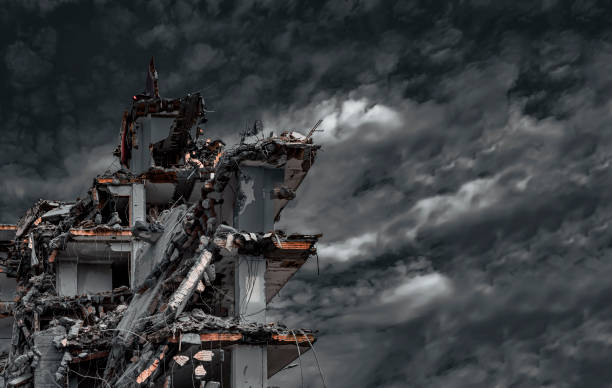 Demolition of old building. Front view