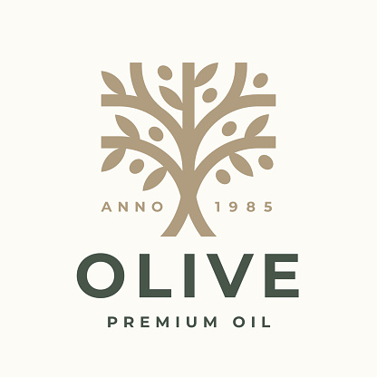 Olive tree icon. Olive oil design element. Tree of life nature symbol. Fruit tree label emblem. Organic product plant sign. Vector illustration.