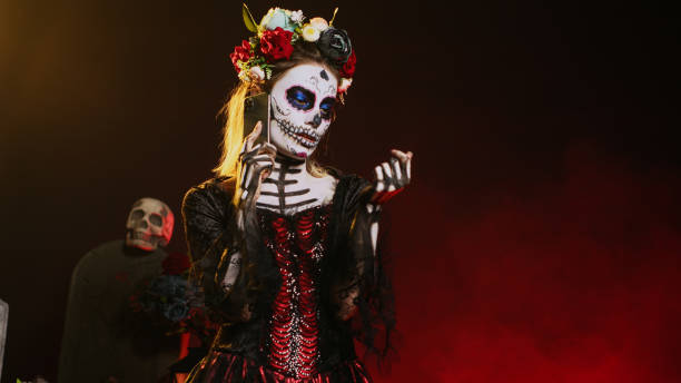 istock Spooky goddess talking on phone call with smartphone 1436325468