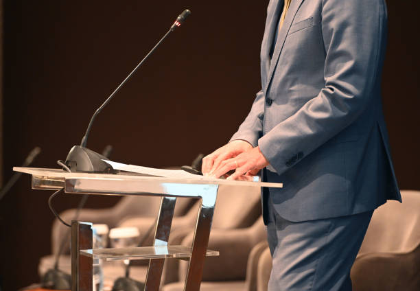 istock Businessman at the lectern 1436327110