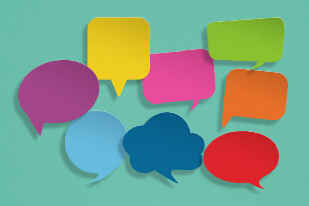 istock multi color of lady icon and cloud speech bubble paper on grunge background for different opinions, discussion, consultants, meeting, brainstorming, woman right campaign concept 1436330743