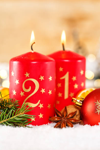 istock Second 2nd Sunday in advent with candle Christmas time decoration portrait format 1436331160