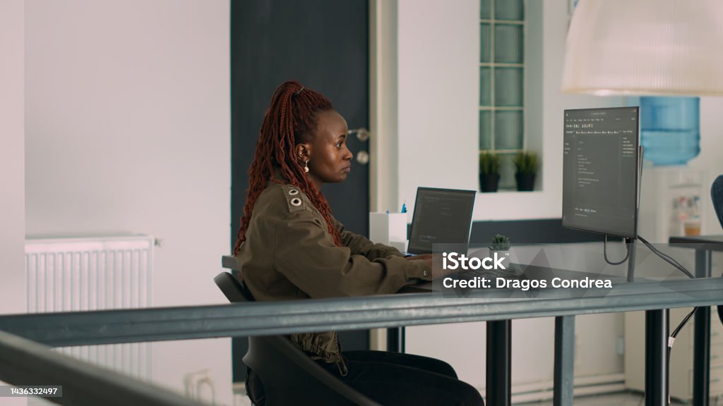 Database Programer Writing Source Code And Script On Terminal Window ...