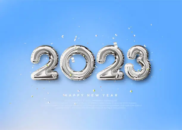 Vector illustration of Happy new year 2023, realistic 3d number balloons poster banner.