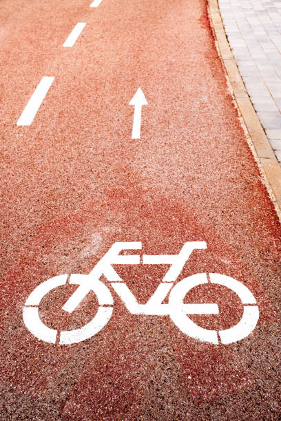 istock Bicycle lane sign on city road 1436333036