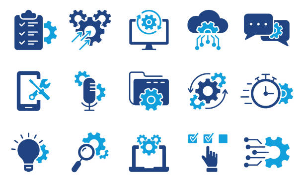 Technology Configuration Silhouette Icon. Innovation Business Process Color Icon. Gear, Computer, Tool, Speech Bubble Digital Setting Pictogram. Isolated Vector Illustration Technology Configuration Silhouette Icon. Innovation Business Process Color Icon. Gear, Computer, Tool, Speech Bubble Digital Setting Pictogram. Isolated Vector Illustration. contact list stock illustrations