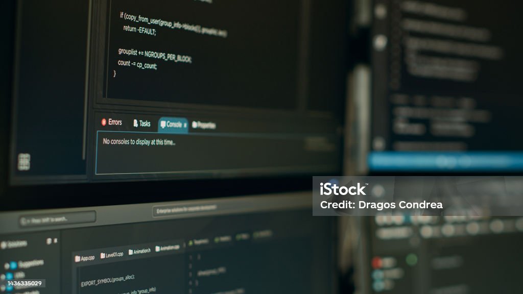 Computer Screen Of Software Developer Typing Programming Language Stock ...