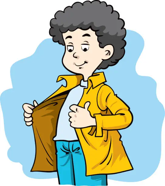 Vector illustration of The child is getting dressed
