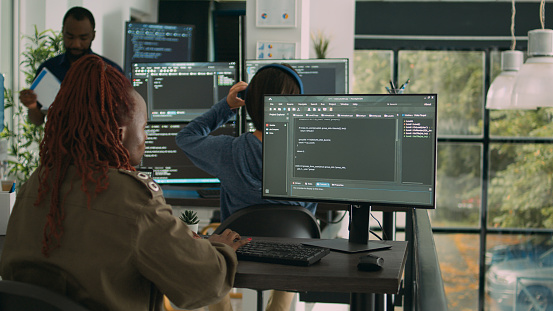 It System Engineer Working On Database Server Development Stock Photo ...