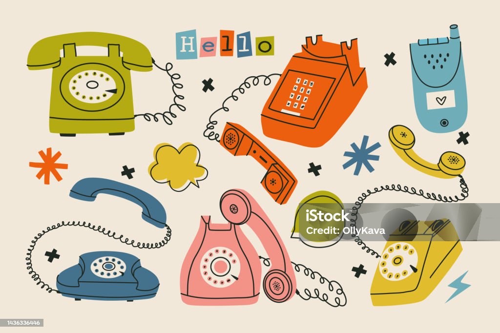 Different Telephones Set Stock Illustration - Download Image Now - Telephone,  Retro Style, Old-fashioned - iStock