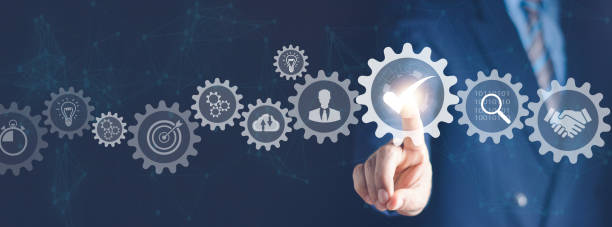 istock Business process management and automation with person validating document in workflow. Digital transformation, BPM and RPA to increase efficiency and productivity at work. 1436336711