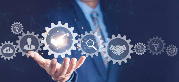 istock Business process management and automation with person validating document in workflow. Digital transformation, BPM and RPA to increase efficiency and productivity at work. 1436336719