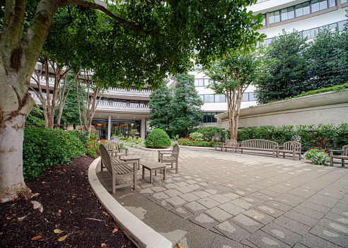 Washington  District of Columbia, United States – April 05, 2021: A courtyard at the Residential Watergate Complex