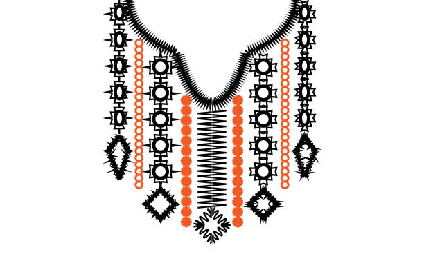 ilustrações, clipart, desenhos animados e ícones de desenho geométrico de bordado do pescoço de padrão étnico. - necklace jewelry backgrounds craft