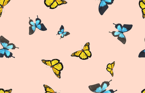 Yellow Butterfly Pattern Blue Butterfly Seamless On Light Blue Background  Stock Illustration - Download Image Now - iStock