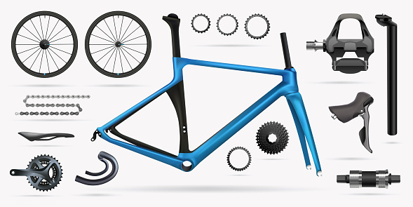Vector illustration, set of spare parts of bicycle components