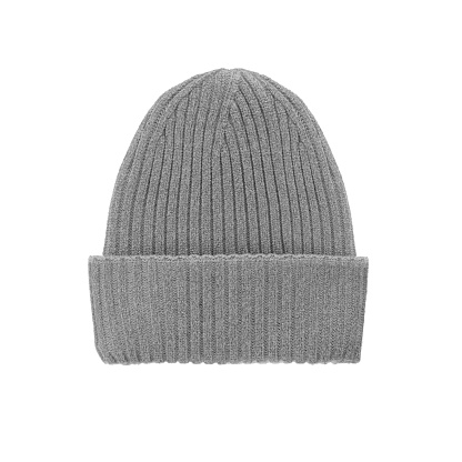 Men's Gray Warm Winter Wool Cap isolated on a white background. Ghost photography technique.
