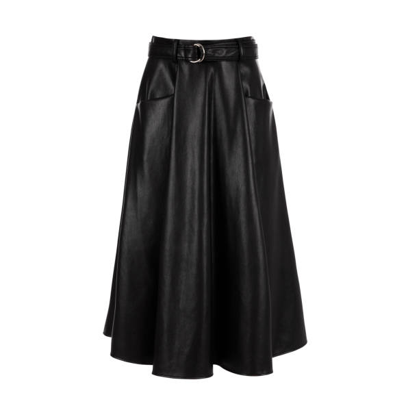 istock Black leather skirt with metal buckle 1436346247