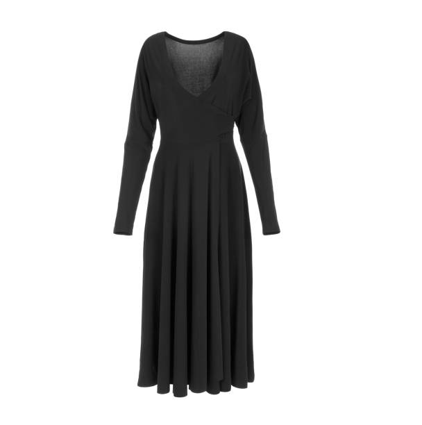 istock Black long women's dress with a neckline 1436346253