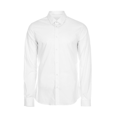 Men's white shirt with long sleeves isolated on a white background. Ghost photography technique.