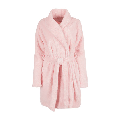 Women's pink bathrobe with belt isolated on a white background. Ghost photography technique.