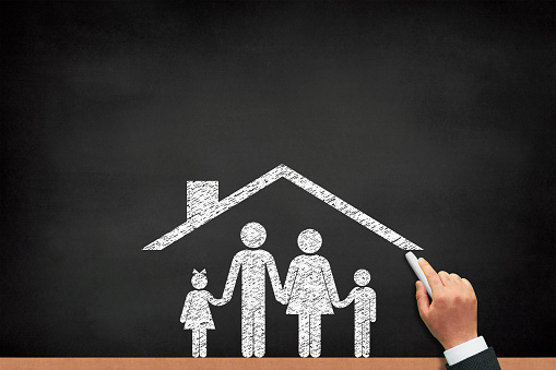 Family safety, life and home insurance or protection concept