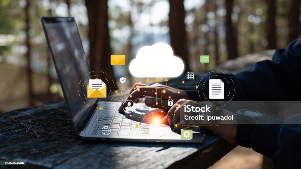 A Personal Computer Linked To A Cloud Computing System Data And ...