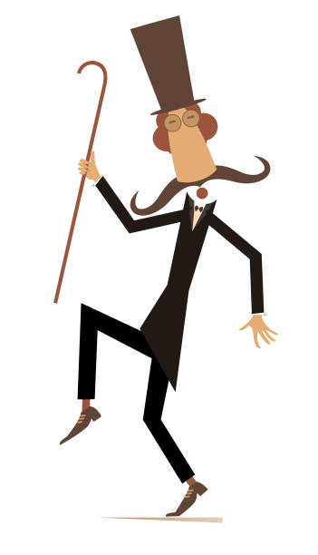 istock Walking mustache man in the top hat isolated illustration 1436360294