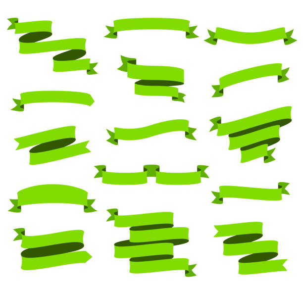 satz von grünen bändern, banner - design-elemente auf weißem hintergrund - banner origami ribbon green stock-grafiken, -clipart, -cartoons und -symbole