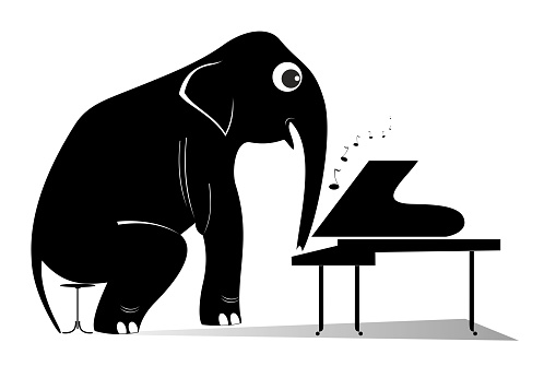 Funny Elephant Playing Piano Stock Illustration - Download Image Now