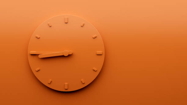 istock Minimal Orange clock 8:45 o clock quarter to Nine abstract Minimalist wall clock 3d Illustration 1436360937