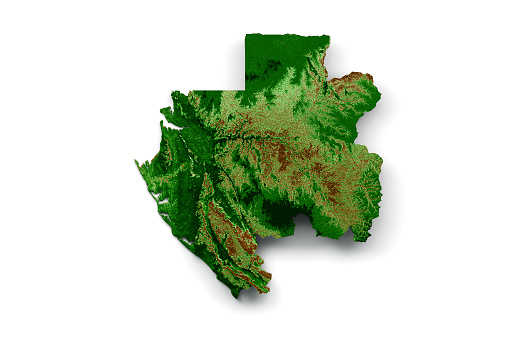 Gabon Topographic Map 3d realistic map Color 3d illustration\nSource Map Data: tangrams.github.io/heightmapper/,\nSoftware Cinema 4d