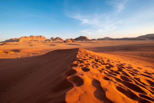 istock Mesmerizing view of red desert in Wadi Rum under the sunlight in Jordan 1436362162