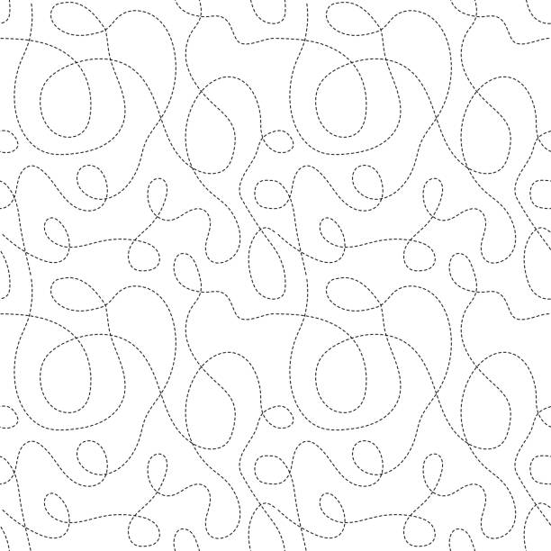 Seamless vector background with sewing seam on white. stroke lines pattern. Wrapping paper dotted line stock illustrations