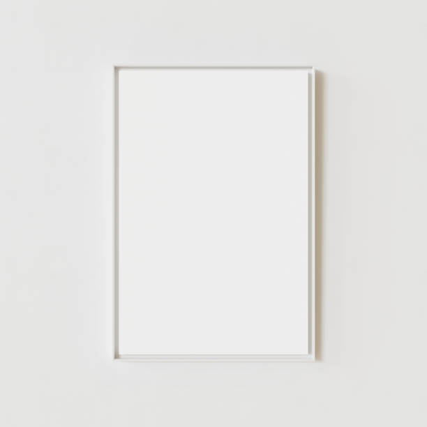 istock White plastic picture frame hanging on white wall. Blank place. Template for your content. 3D illustration. 1436367814