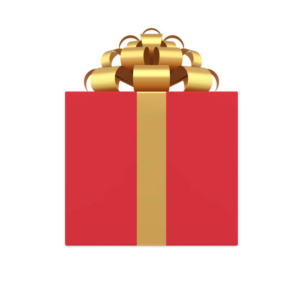 bildbanksillustrationer, clip art samt tecknat material och ikoner med romantic red squared gift box with golden bow ribbon christmas holiday congrats 3d icon vector - christmas presents