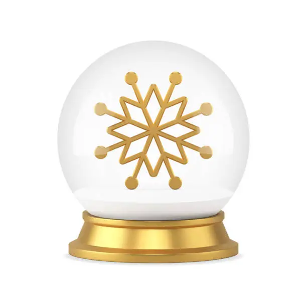 Vector illustration of Premium snowflake golden slim frozen ornamental crystal in magic ball realistic 3d icon vector